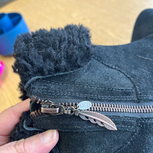 Ugg Black Suede Ankle Boots with Fur Trim - Picture 3 of 5